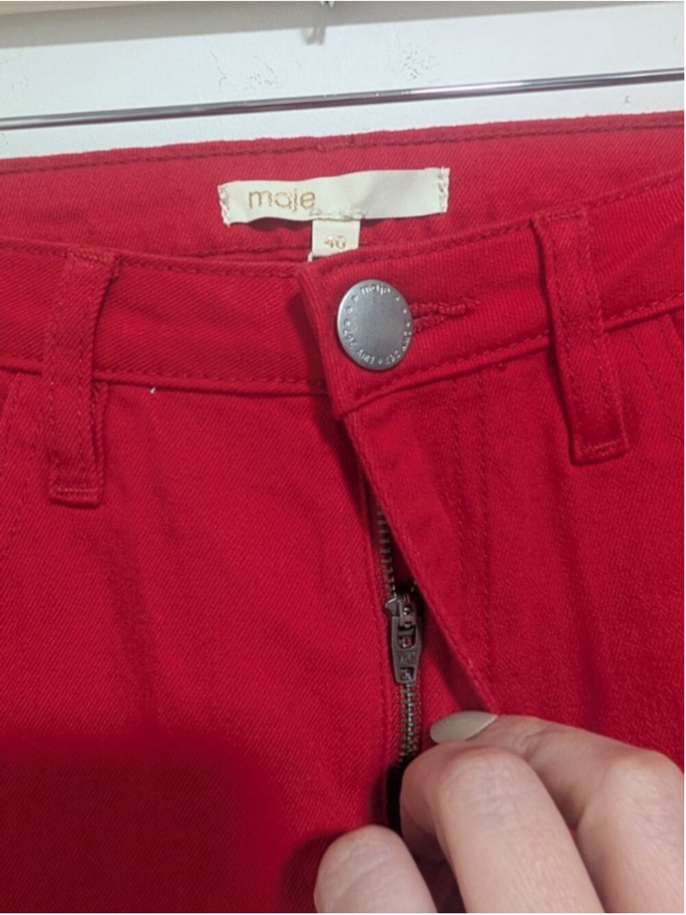 Maje | Pamier Rouge High Rise Wide Leg Jeans In Red - Picture 4 of 12